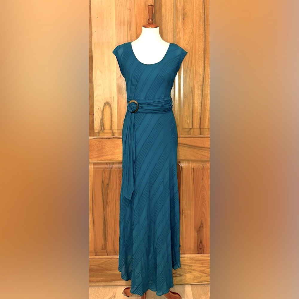 Moulinette Soeurs - Anthro - Deep Blue/Green Teal Semi-Sheer Maxi Dress, EUC - 4